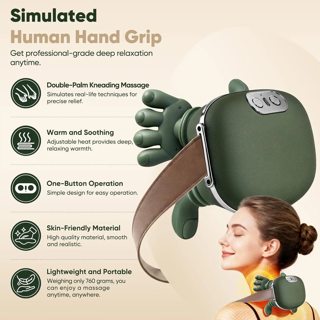 Handheld Shoulder Neck Massager Deep Tissue Kneading with Heat